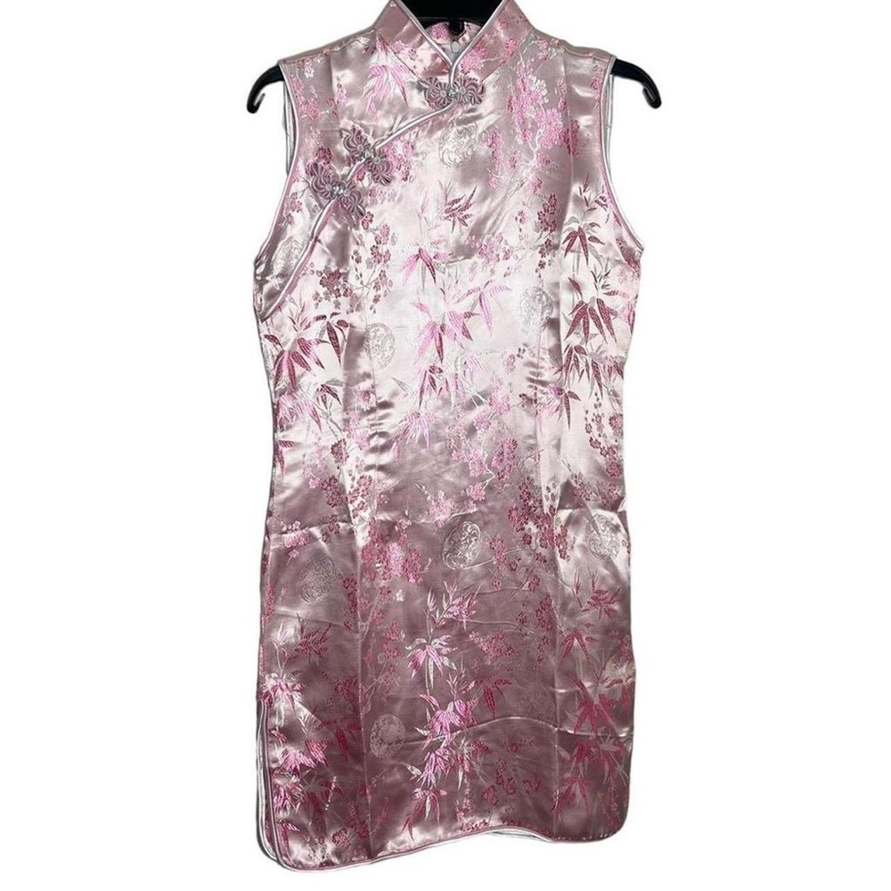 Pink Satin Floral Cheongsam Dress